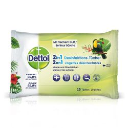 Dettol 2in1 Desinfektionstücher für Hände & Oberflächen 15 Stk.